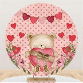 Lofaris Red Hearts Cute Bear Floral Round Backdrops for Valentines Day